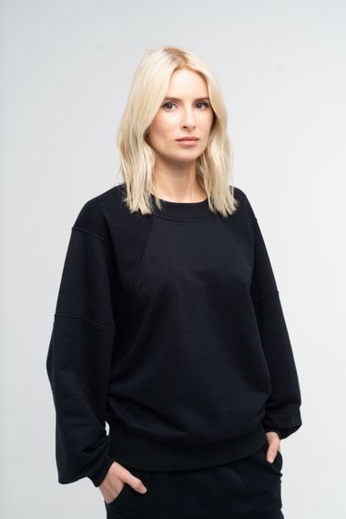 Світшот жіночий з рукавом "летюча миша" чорний, L/XL 170/176-96/100