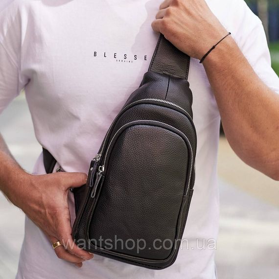 Чоловіча сумка-слінг шкіряна чорна на груди TidinBag TM-72768