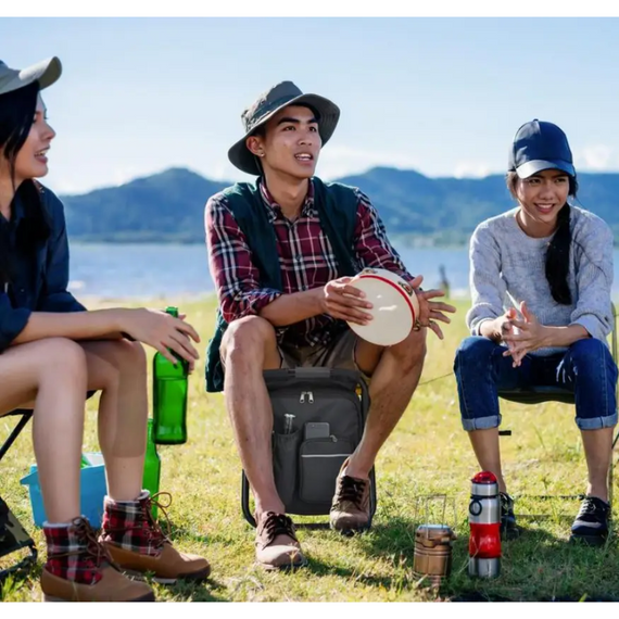 Туристичне рибальське крісло-термосумка-рюкзак, стілець для пікніка з термосумкою, чорний, зелений, синій | Зображення 9