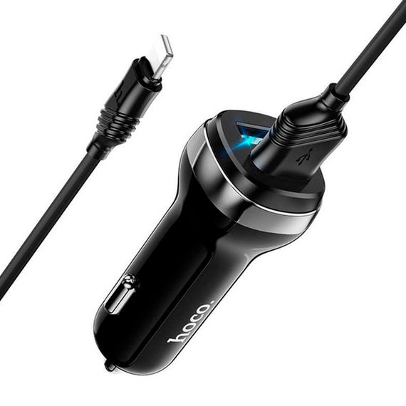 Набір АЗУ 12-24V HOCO Z40 + кабель Lighting, 2xUSB, 2.4A, кабель 1м, Black, Box | Зображення 2