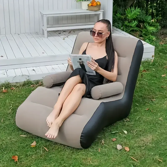 Зручне Надувне крісло диван із підлокітниками, ПВХ із велюровим покриттям, електронасос у комплекті | Зображення 7