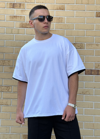 Мужская летняя футболка в стиле оверсайз DE9578 цвет белый, размер L