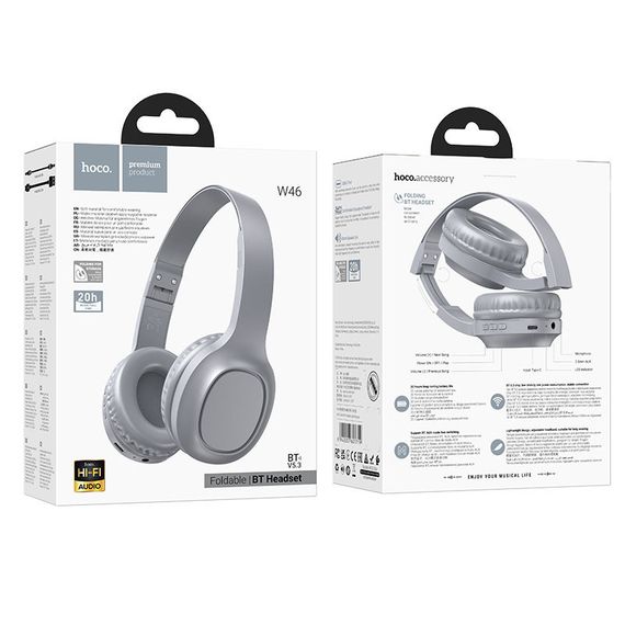 Накладні бездротові навушники Hoco W46 Charm Light blue gray | Зображення 2