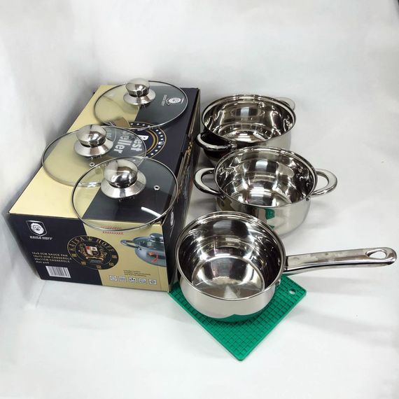 Набір каструль 7 предметів LB-1927B-7 із нержавіючої сталі зі GE-497 скляною кришкою