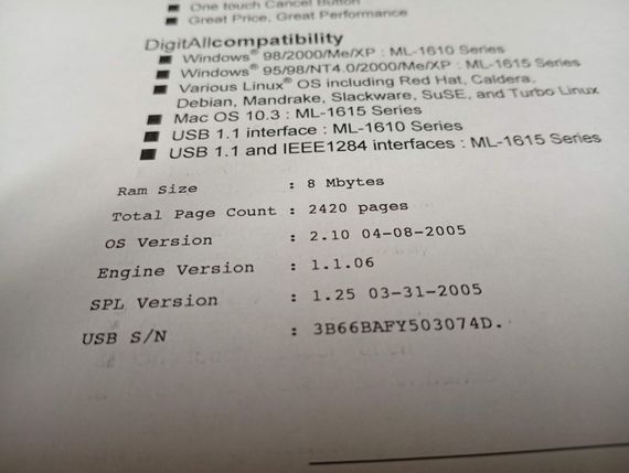 Принтер Samsung ML-1615 / Лазерная монохромная печать / 600x600 dpi / A4 / 16 стр/мин / USB 2.0, LPT б/у | Зображення 8