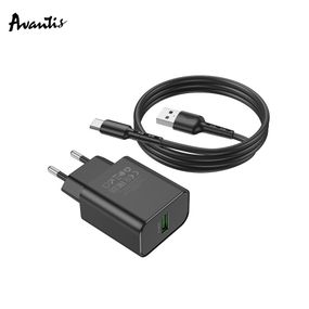 Мережевий зарядний пристрій Avantis A435 QC3.0 (1USB/18W/3A) + USB-кабель Type-C чорний