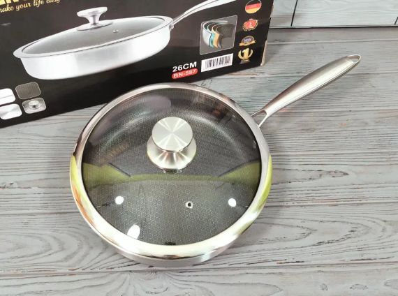 Cковорода глибока Benson з нержавіючої сталі 26 см (BN-587) Антипригарне покриття | Зображення 3