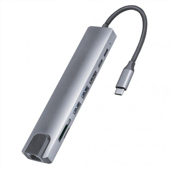Хаб концентратор 8 до 1 USB Type-C перехідник  HDMI SD TF RJ45 | Зображення 2
