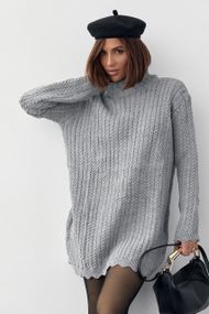 В'язана туніка з візерунком із дрібних косичок - сірий цвет, ONE SIZE (є розміри)