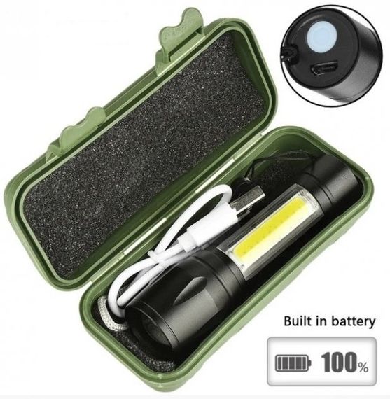 Светодиодный фонарик Bailong Police COB USB BL-511 BL-515 BL-513 в пластиковом чехле | Зображення 1