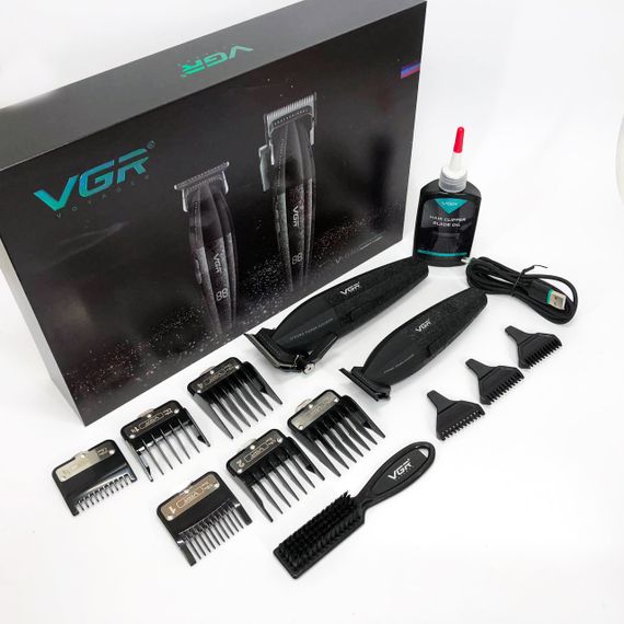 Машинка для стрижки волос без шума VGR V-640, Профессиональный триммер с набором насадок BG-67