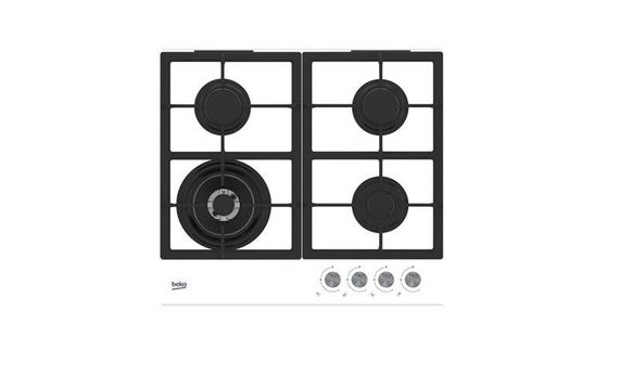 Встраиваемая газовая поверхность Beko HILW64225SW - Ш-60см./газ на стелке/3 конфорки+WOK/чугун/белый (HILW64225SW)