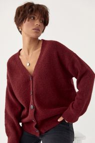 В'язаний вільний кардиган на ґудзиках - бордо цвет, ONE SIZE (є розміри)