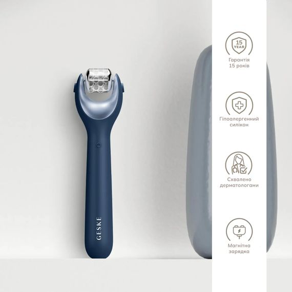 Електронний ролер для обличчя з мікроголками GESKE MicroNeedle Face Roller 9в1 gray, Синій | Зображення 2