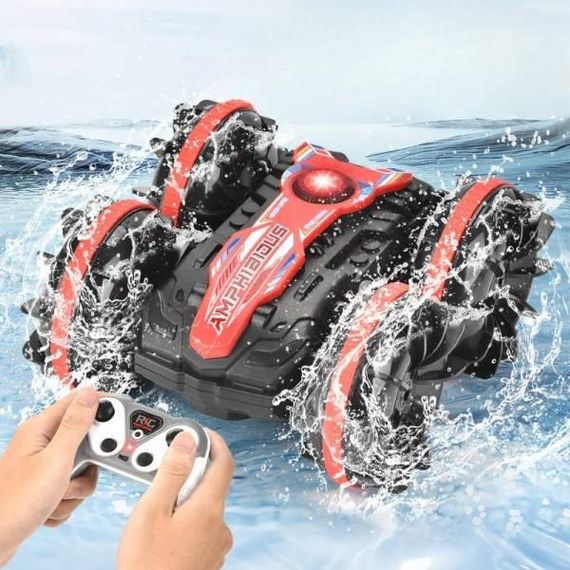 Машинка перевертыш с подсветкой и паром на радиоуправлении Stund M6020 Черная с красным