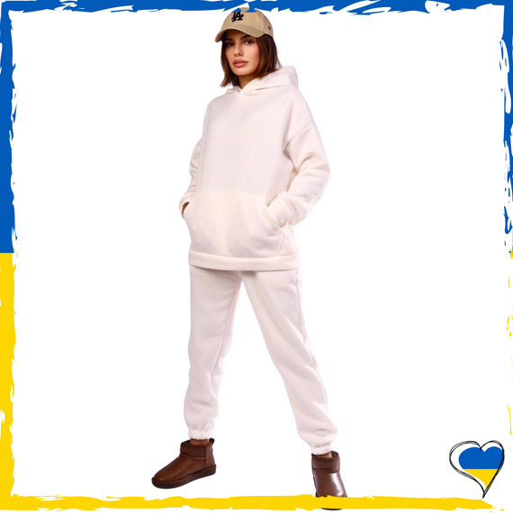 Белый костюм на флисе. Унисекс, мужской костюм, женский. Костюм трикотажный флис. S M | Зображення 1