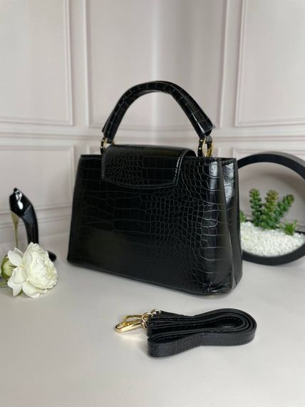 Сумка женская Louis Vuitton Capucines черная в стиле Croc wb002 | Зображення 2