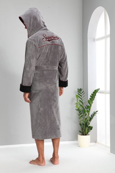 Чоловічий халат Nusa 1170 з капюшоном, сірий 3XL | Зображення 1