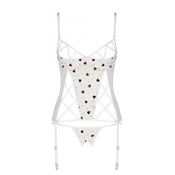 Корсет з підв'язками + стрінги Passion LOVELIA CORSET white, S/M | Зображення 4