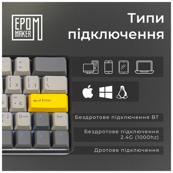 Клавіатура Epomaker EP64 60 Mulan Switch Hot-Swap RGB Wireless/Bluetooth/USB UA Black (EP64-B-M) | Зображення 7