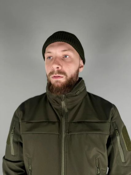 Шапка вязка с отворотом Докер ULTIMATUM Олива OneSize, мужская трикотажная шапка,Шапка бини укороченная с подв | Зображення 4