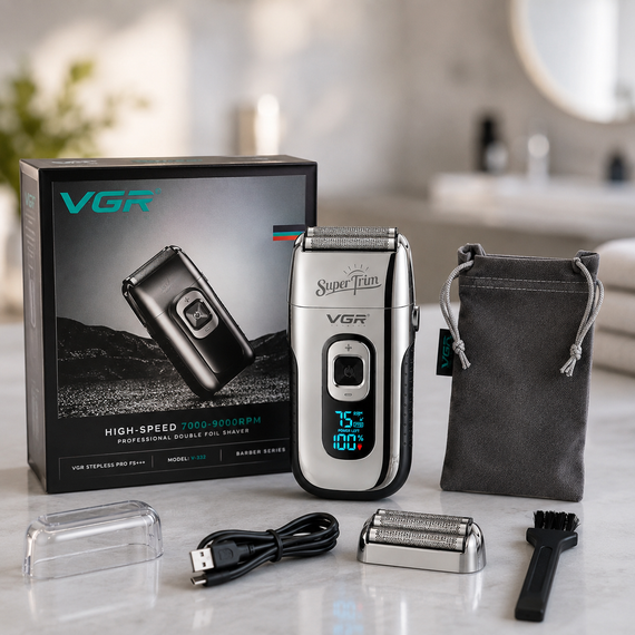 Бритва VGR V 332 Silver / Шейвер сеточный на USB / Электробритва с двойным лезвием и триммером | Зображення 3