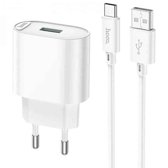 СЗУ Hoco C109A Fighter QC3.0 18W (1USB-A) + кабель USB to Type-C White