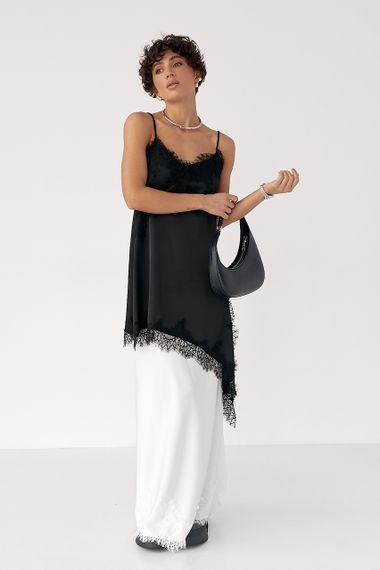 Сатинова майка з мереживом - чорний цвет, ONE SIZE (є розміри) | Зображення 2