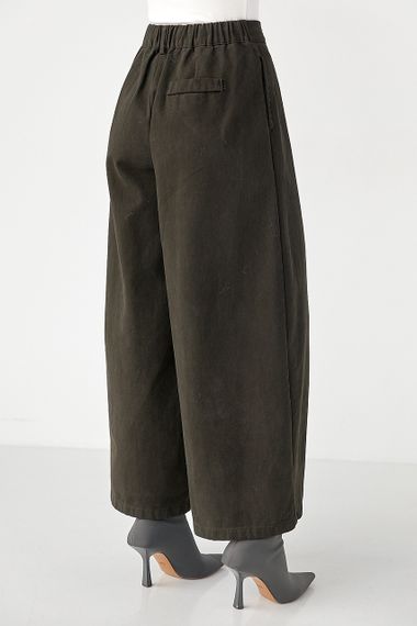 Котонові штани-палаццо зі складками - темно-коричневий цвет, L (є розміри) | Зображення 1