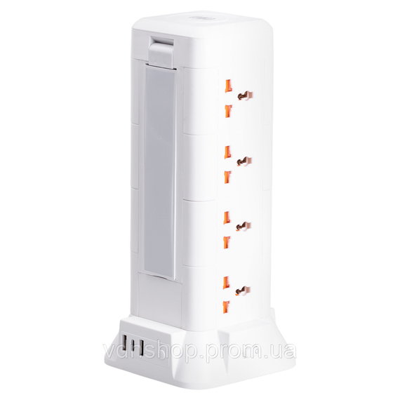 Мережевий фільтр подовжувач 2.8 м з лампою на 12 універсальних розеток з 2 USB, 1 Type-C, бездротова зарядка HP-5-9MF | Зображення 3