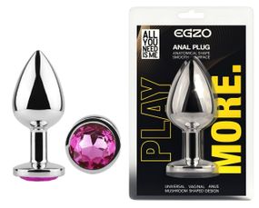 Анальная пробка с кристаллом EGZO - Silver Round Plug Rose size S Sex Aura