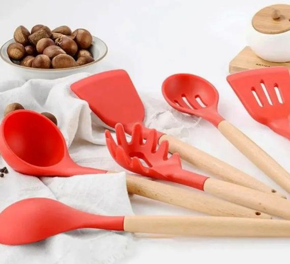 Набор кухонных предметов Silicone kitchen utensils set 12 предметов Красный | Зображення 5