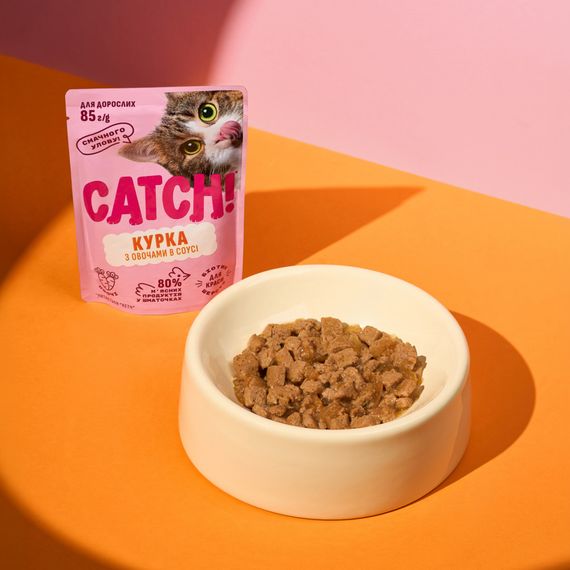 НАБІР Корм вологий Catch! для дороcлих котів з куркою та овочами в соусі 24 шт х 85г. | Зображення 7
