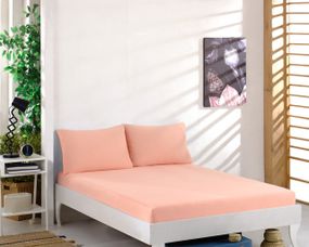 Простынь 90x200см трикотаж (джерси) на резинке с наволочками Персиковая