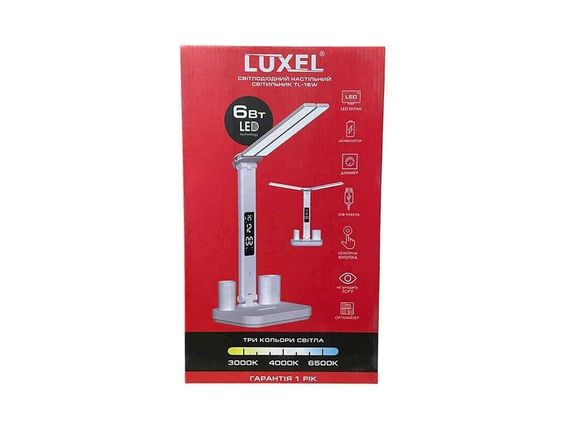 Настільна лампа Luxel TL-16W, 6 Вт, світлодіодна, акумуляторна, USB, з LED-екраном, біла | Зображення 5
