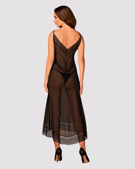 Напівпрозора довга сорочка Obsessive Estiqua chemise, чорний, асиметричний крій, XS/S | Зображення 3