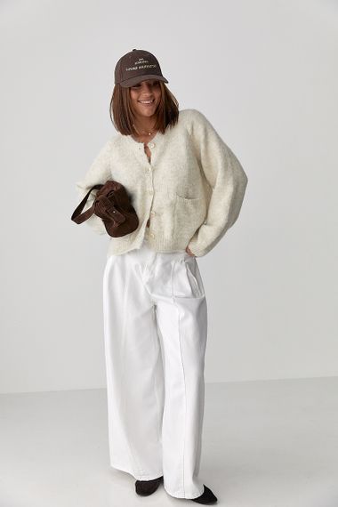 Теплий в'язаний кардиган із кишенями - бежевий цвет, ONE SIZE (є розміри) | Зображення 2