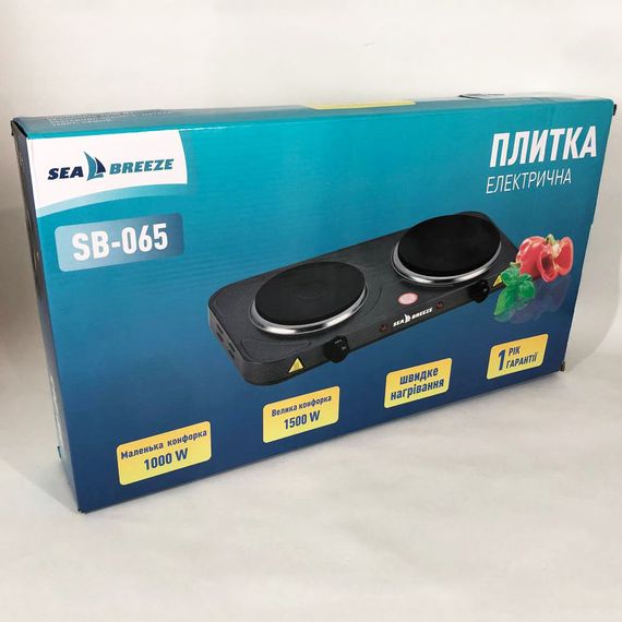 Настольная плита электрическая Sea Breeze SB-065 2500 Вт Электроплита двойная, двухконфорочная настольная | Зображення 1
