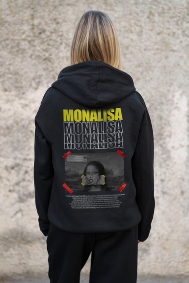 Утеплене зіп худі на флісі зіпер з принтом Monalisa Without Kane Black | Зображення 6