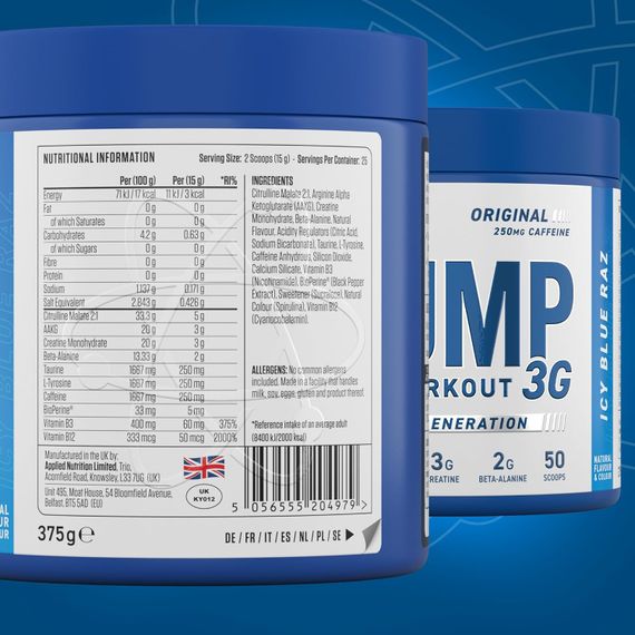 Предтренировочный комплекс Applied Nutrition Pump 3G 375 g (ICY Blue Raz) | Зображення 1