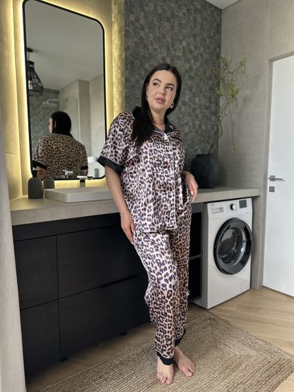 Піжама з леопардовим принтом PLUS SIZE  з сорочкою та штанами | Зображення 3