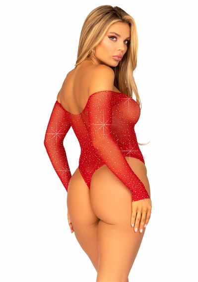 Сітчасте боді зі стразами Leg Avenue Crystalized fishnet bodysuit Red One Size | Зображення 1