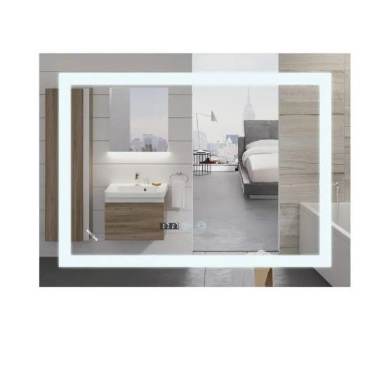 Дзеркало Mixxus WARM MR02-80x60-CASE з LED Touch, Anti-fog, димером, регулюванням яскравості, годинником (MI6671)