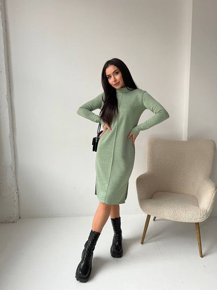 Женское теплое платье миди из двухсторонней ангоры VE004 размер 40/42, цвет оливковый | Зображення 2