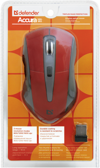Миша Defender Accura MM-965 Wireless Red (52966) | Зображення 3