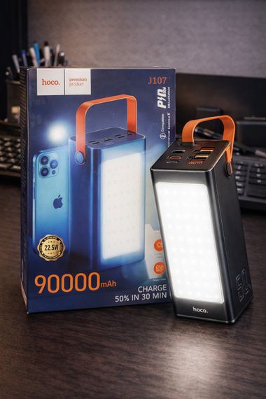 Повербанк з ліхтарем 90000mAh 22.5W Hoco J107 Super 333Wh PD20W 4xUSB/Type-C/MicroUSB