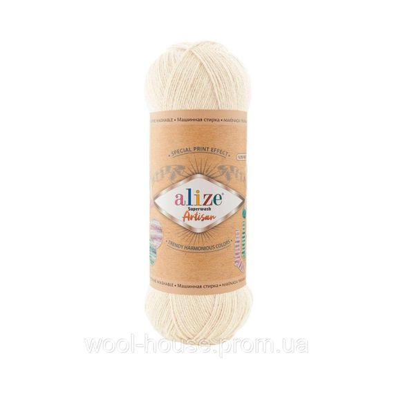 Шкарпеткова пряжа Alize Artisan Superwash, кремовий 01
