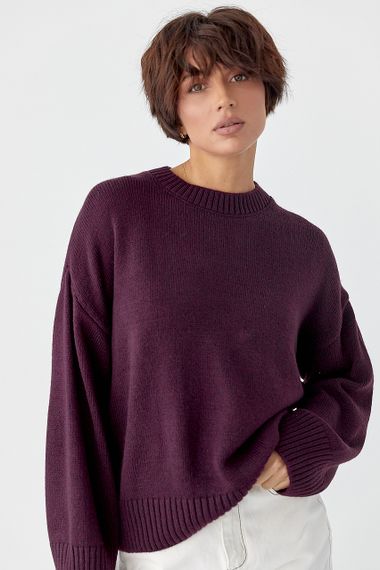 В'язана однотонна кофта вільного фасону - бордо цвет, S (є розміри) | Зображення 4