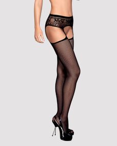 Сітчасті панчохи-стокінги з мереживним поясом Obsessive Garter stockings S307, чорні, імітація, S/M/L