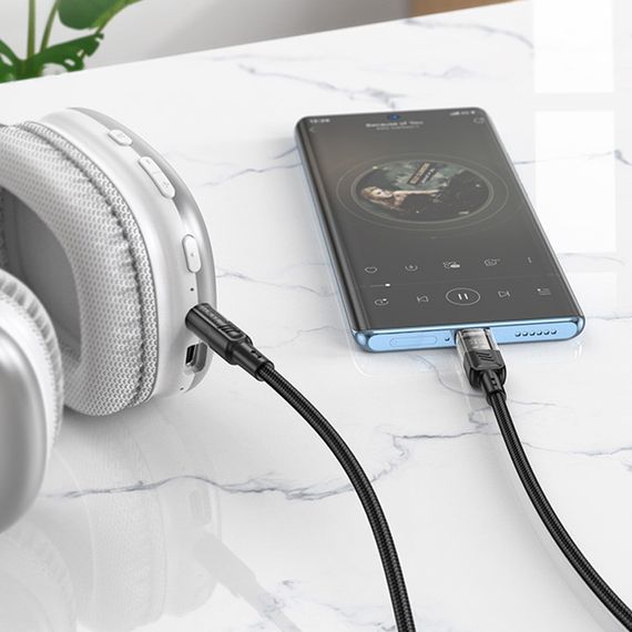 Аудіо кабель Aux Hoco UPA27 Spirit transparent (Type-C to AUX 3.5mm) (1.2m) Black | Зображення 4